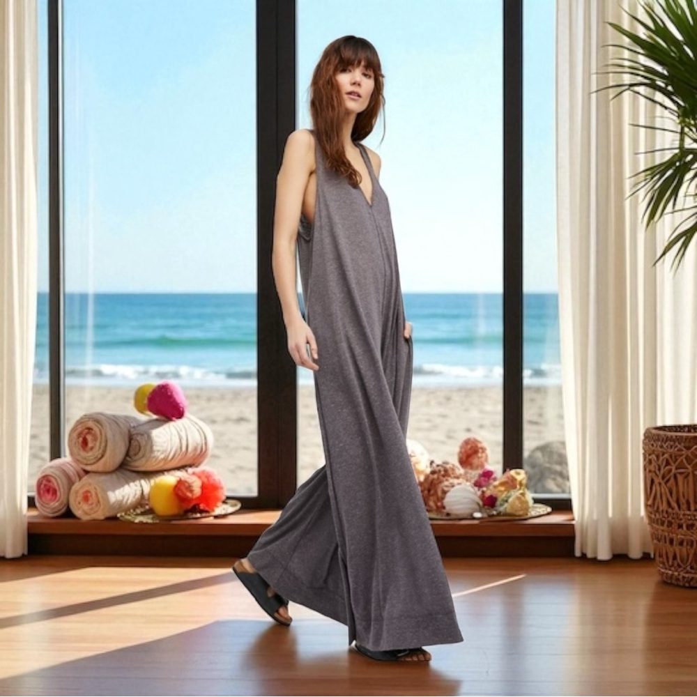 Free People FP Beach Fulton Wide Leg Oversized Jumpsuit – Gray, V‑Neck – XS